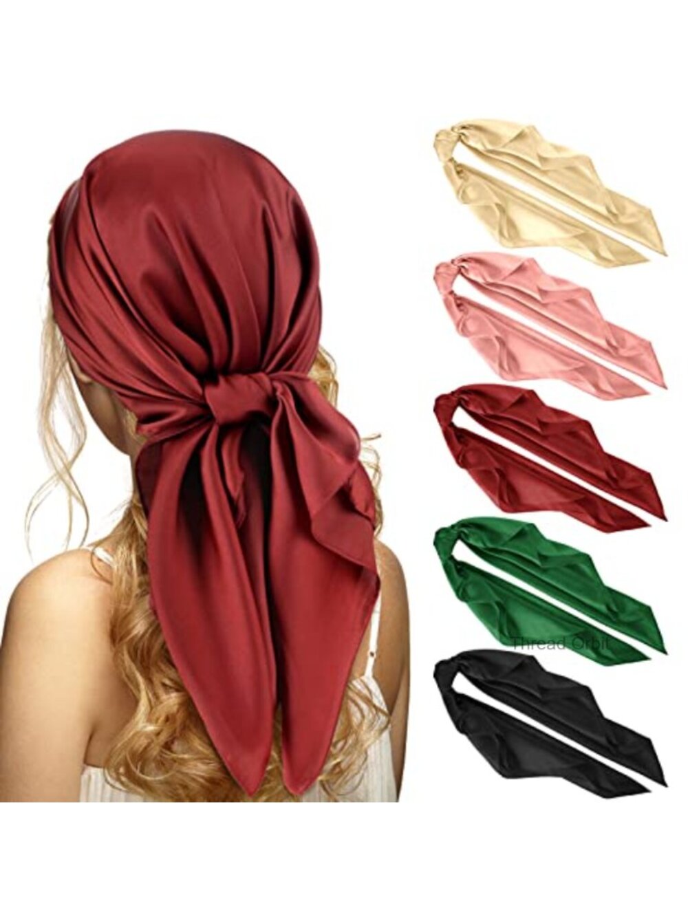 5 Pcs 28" Satin Square Head Scarf Set Polyester Hair Wrap Neck Scarves